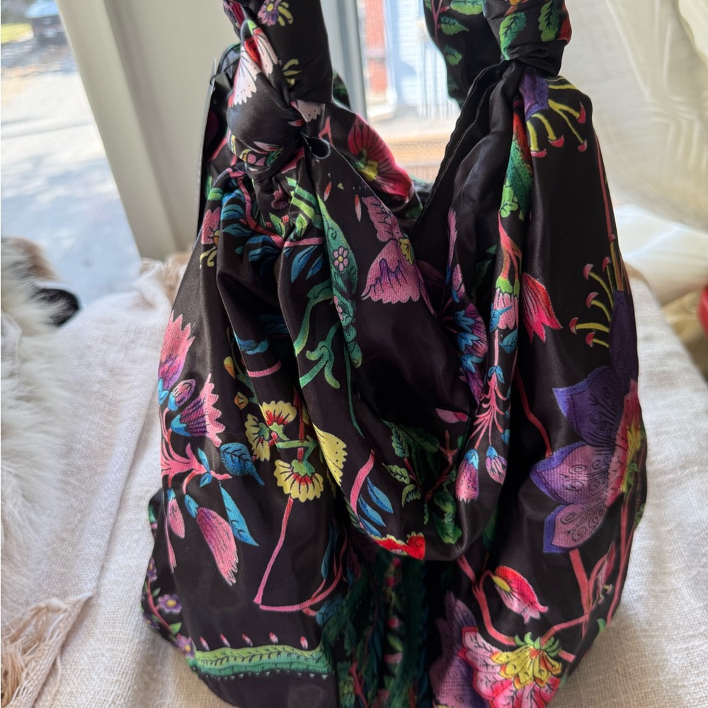 Zara Black Floral Satin Scarf Bag